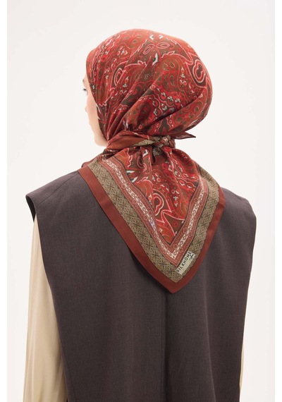 Silk Home Arve Eşarp Viona Kiremit Bordo 90x90 Çok Renkli