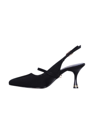 Alens 2813 Siyah 7cm Slingback Cilt Kadın Topuklu Ayakkabı