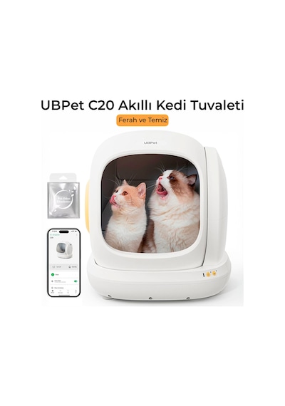 UBPet C20 Akıllı Otomatik Kedi Tuvaleti | App Kontrol, Otomatik Temizleme, 38DB Sessiz, Ağırlık Sensörü