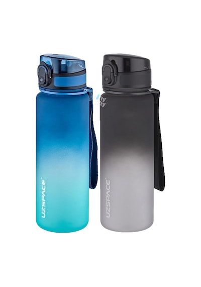 Uzspace 2'li Tritan Matara Seti 500 Ml Çift Renk Softtouch Ff Collection Tritan Su Matarası Mavi Turkuaz - Siyah Beyaz
