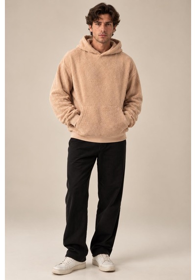 Alexandergardi Havlu Dokulu Kapüşonlu Oversize Sweatshirt Camel