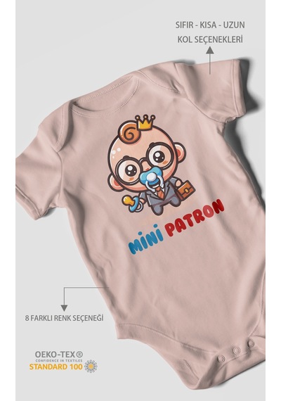 Mini Patron Baskılı Bebek Zıbını Çıtçıtlı Body %100 Pamuk Kısa Kol Pastel Pembe