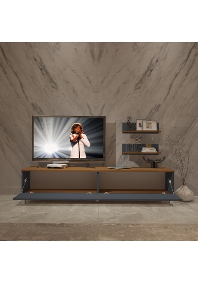 Decoraktiv Eko 4 Mdf Std Krom Ayaklı Tv Ünitesi Tv Sehpası Ceviz - Antrasit