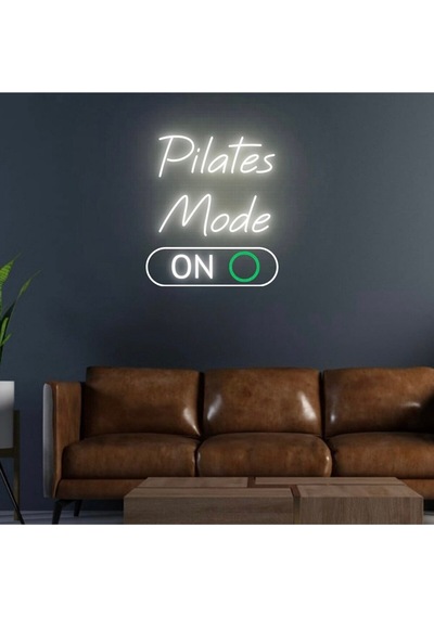 Pilates Mode On Yazılı Neon Tabela Beyaz