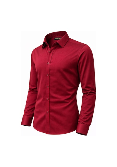 Atilla Özer Slim Fit Pamuk Saten Uzun Kol Erkek Gömlek - 7534 Bordo