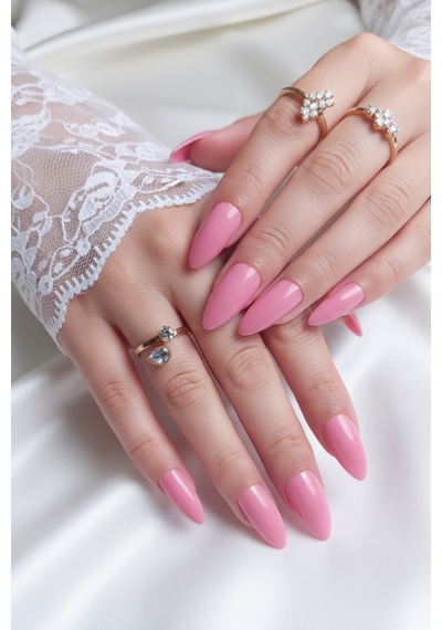 24 Adet Gül Pembe Badem Takma Tırnak Orta Uzun 814 Gül Pembe