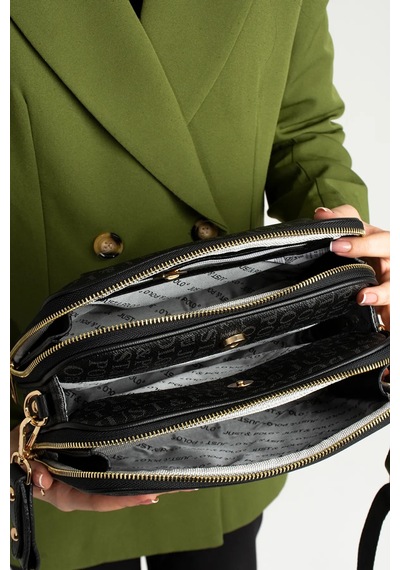 Just Polo Kadın Orta Boy Baskılı Şık Omuz Çantası Ve Cüzdanı Kombin Shopper K232053mh Siyah 07103895