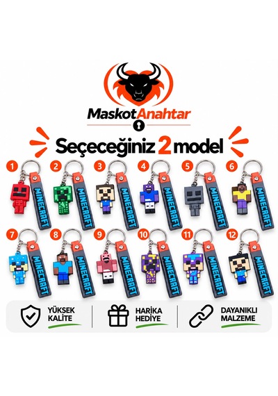 Minecraft Silikon Anahtarlık Sarı - Beyaz - Kırmızı