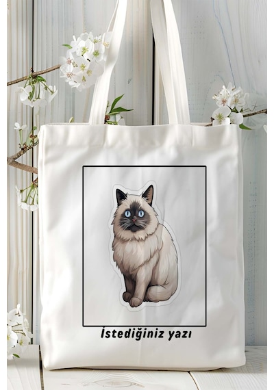 Art Hediye Birman Kedisi Kedi Baskılı Omuz Çanta Kişiye Özel Model 2 Çok Renkli