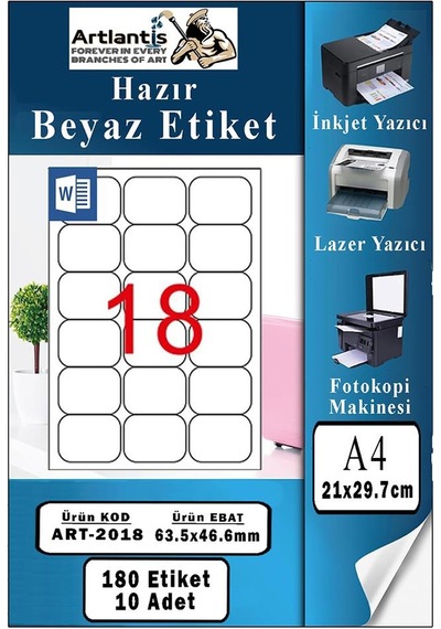 A4 Hazır Etiket 63.5x46.6 Mm 10 Sayfa 1 Paket Kendinden Yapışkanlı Fotokopi Lazer İnkjet Kağıdı Yazıcılar İçin Uyumlu