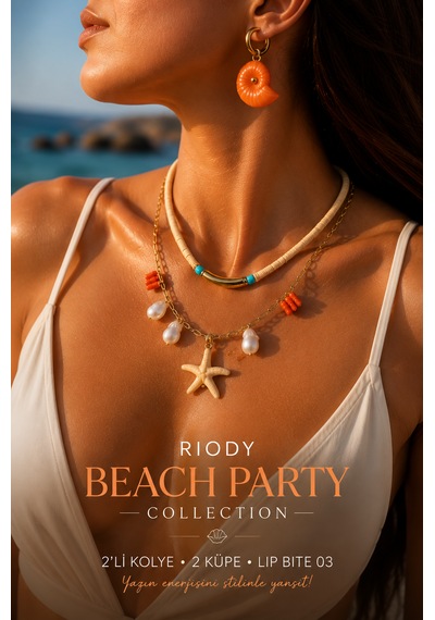 Riody Beach Party Collection Yaz Kombin Seti 2'li Kolye 2 Küpe D&g Lip Bite 03 Fizzy Coral Turuncu