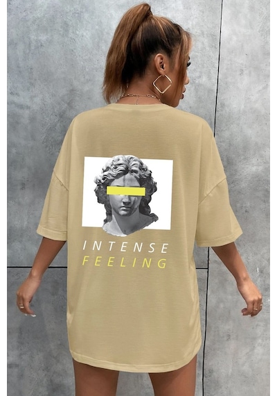 Unisex Aesthetic Baskılı T-shirt Bej