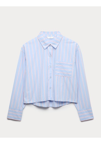 Marks & Spencer Çizgili Pijama Gömleği T37003707T Mavi