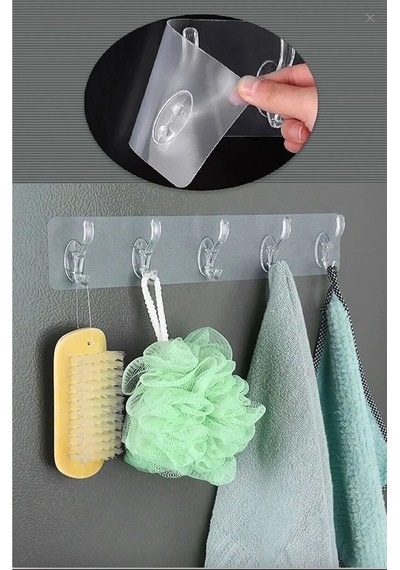 Yapışkanlı Şeffaf Duvar Askısı Banyo Mutfak Düzenleyici Askı Pratik Kanca Askılık Krom