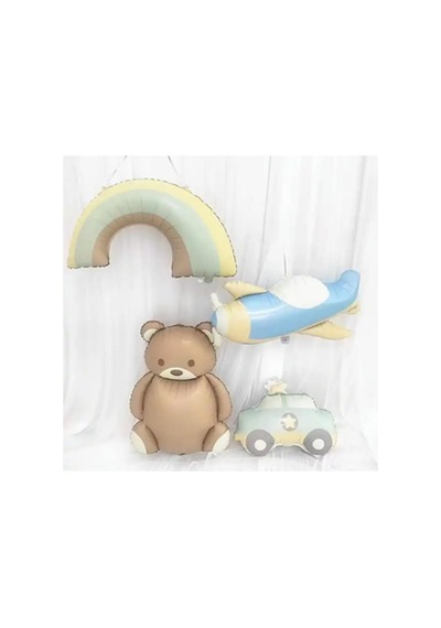 Retro Folyo Balon 4 Lü Set Uçak, Araba, Gökkuşağı Ve Ayıcık Diğer