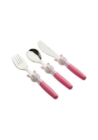 Porland Mini Rabbit Çocuk Çatal Kaşık Bıçak Takımı 3 Parça Pembe