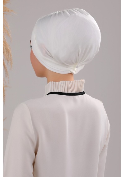 Melodi Scarf Kadın Üç Bantlı Çapraz Hazır Türban Dış Bone Ekru Ekru