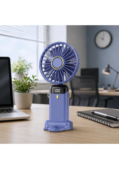 Dijital Göstergeli Mini Vantilatör, Şarjlı Masaüstü Vantilatör, Taşınabilir 12000 Rpm El Fanı, Ergonoik Tasar
