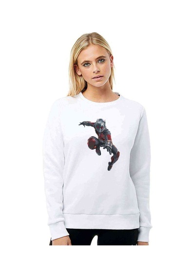 Ant Man Karınca Adam Jump Baskılı Beyaz Kadın Sweatshirt