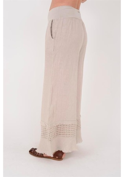 Eren Style İtalyan Fisto Paça Detaylı Keten Pantolon-9893 Bej