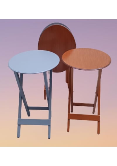 Çanta Zigon Sehpa Oval Model Dörtlü Ahşap Mdf Ceviz Ve Gri Renk Uyumu El Yapımı