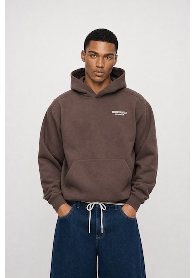 Respire Erkek Absofuckinlutely Baskılı Oversize Hoodie Kahve