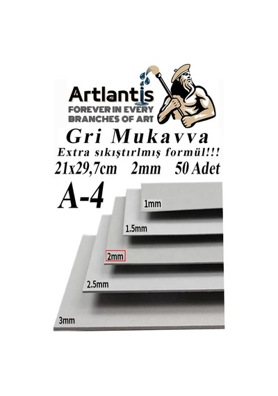 A4 Mukavva Gri 2 Mm 50 Adet 1 Paket 21x29,7 Cm A-4 Mukavva 2,0 Mm Kalınlığında A-4 Mukavva Genel