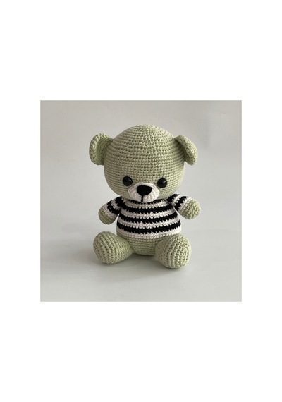 Amigurumi Tam Tam Ayıcık Çizgili Kazaklı El Örgüsü Oyuncak Yeşil
