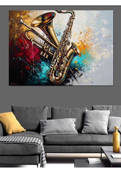 Ahşap Tablo Renkli Soyut Saksafon Müzik Tablosu Hayvan Tabloları
