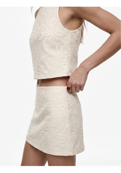 Koton Pamuklu A Kesim Floral Nakışlı Brodeli Mini Etek Bej 6sak70166ew Ekru