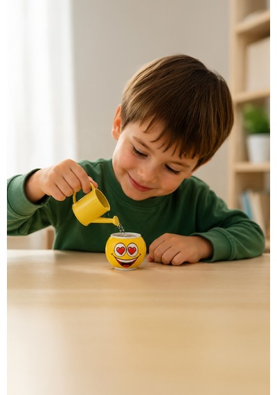 Emoji Figürlü Çim Adam Oyuncak Toprak Tohumlu Dekoratif Saksı Çocuk Eğitici Bitki 6 cm