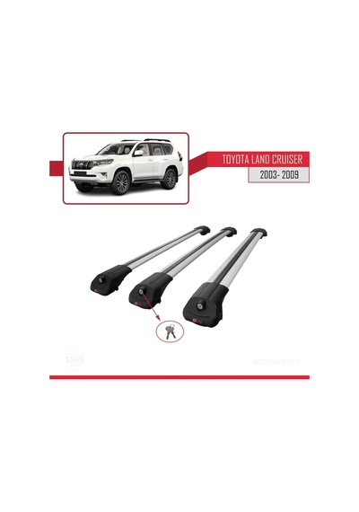 Toyota Land Cruiser 2003-2009 Arası İle Uyumlu Ace-1 Ara Atkı Tavan Barı Gri 3 Adet Bar