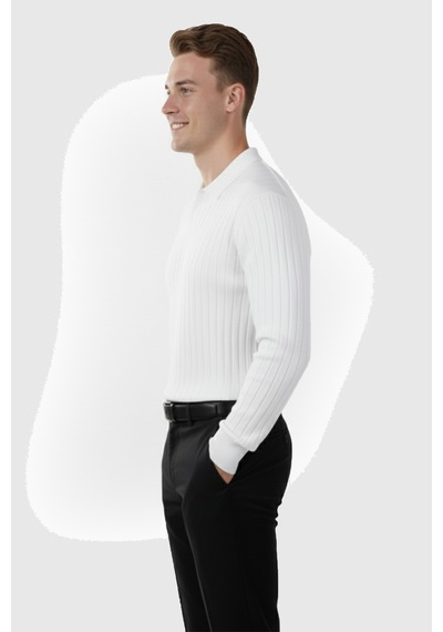 Deepsea Erkek Beyaz Polo Yaka Fitilli Triko Kazak %100 Pamuk, Esnek Dokulu, Modern Kalıp 2605305 Beyaz Deepsea Erkek Beyaz Polo Yaka Fitilli Triko Kazak %100 Pamuk, Esnek Dokulu, Modern Kalıp 2605305 Beyaz