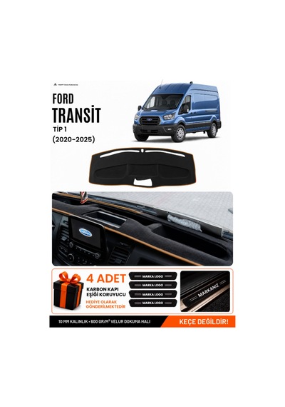 Ford Transit Tip 1 2020-2025 Uyumlu Torpido Örtüsü, Torpido Kılıfı - Siyah Kahverengi