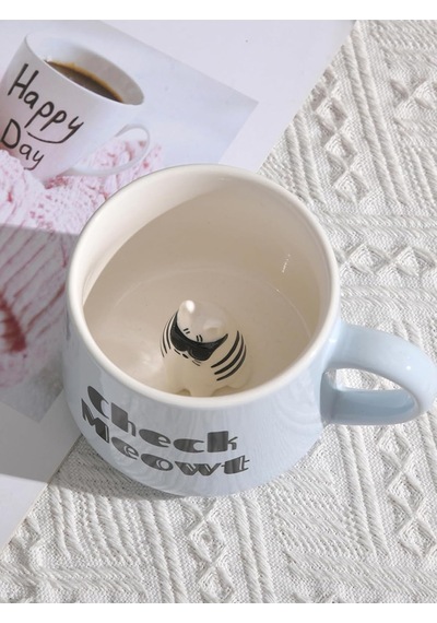 Mukko Home 3d Kedi Figürlü Porselen Kupa Eğlenceli Yazılı Ve Sürprizli Tasarım, 350 Ml,mavi Diğer