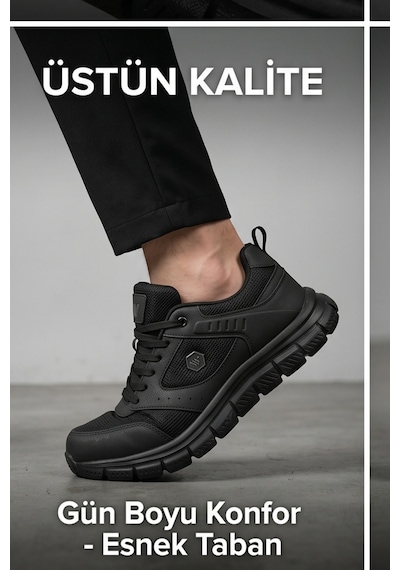 Purewalk Unisex Siyah Kalın Tabanlı Spor Ayakkabı - Hafif Esnek Günlük Yürüyüş Sneaker Rahat Koş...