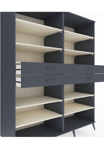 Kronos Gardrop 10 Raflı 4 Çekmeceli 176x59x221 Antrasit-aytaşı/antrasit Aytaşı/antrasit