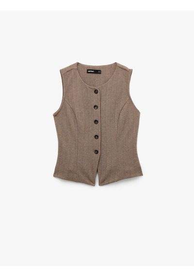 Koton Slim Fit Bisiklet Yaka Düğmeli Desenli Yelek Bej 6wak30111ek Ekru
