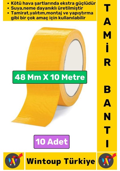 Ultra Güçlü Su Neme Dayanıklı Çok Amaçlı Montaj Onarım İzolasyon Tamir Bantı Sarı 48 Mmx10 Mt 10 Adt