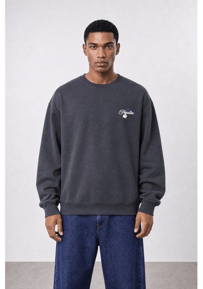 Respire Erkek Finalize Patch Detaylı Oversize Sweatshirt Füme
