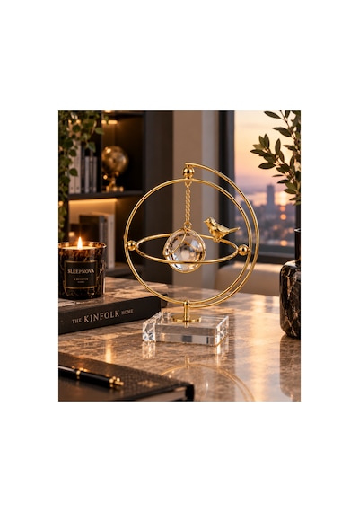 Sleep Nova Gold Kuş Figürlü Kristal Küre Dekoratif Masa Objesi