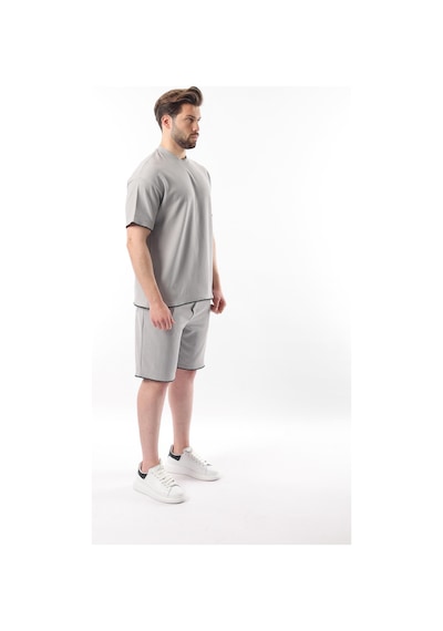 Madmext Boyalı Gri Nakış Detaylı Erkek Şort T-shirt Takım E7305 Boyalı Gri