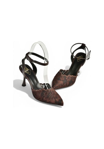 Fox Shoes Y752044206 Kahverengi Dantelli İnce Topuklu Kadın Ayakkabı
