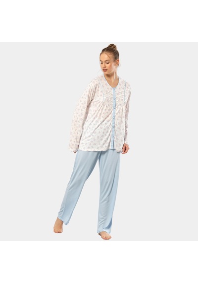 Empirme Düğmeli Battal Uzun Kollu Pijama Takım 3367/mavi Mavi