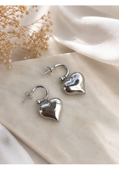 Cm Jewelry Kalp Detaylı Gümüş Renk Çelik Küpe