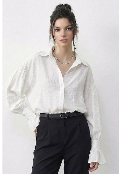 Shade Kadın Fırfır Manşet Detaylı Oversize Gömlek 533 60286029 - Beyaz