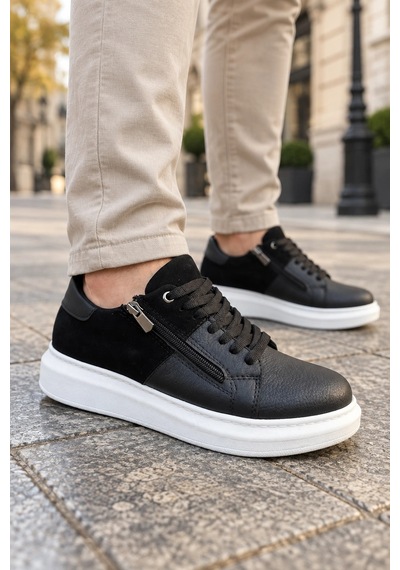 Mevese Roirraw Bağcıklı Ve Fermuarlı Süet Erkek Günlük Sneaker Ayakkabı - Siyah