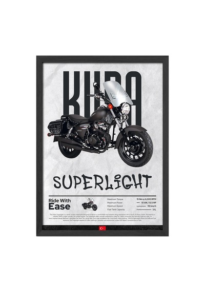 Kuba Superlight Siyah Ahşap Çerçeveli Poster, Dekoratif Motosiklet Duvar Tablosu