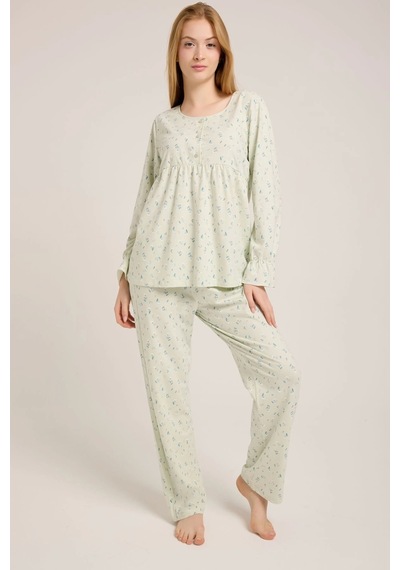 Mint Yeşili Düğmeli Pijama Takımı ÇoK Renkli Çok Renkli