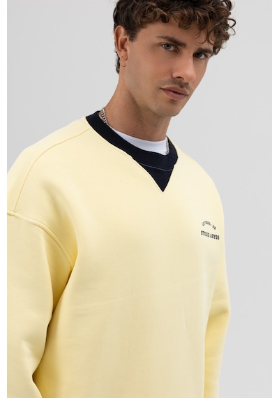 Vamos Oversize Bisiklet Yaka Baskılı Sweatshirt V70-91 Sarı